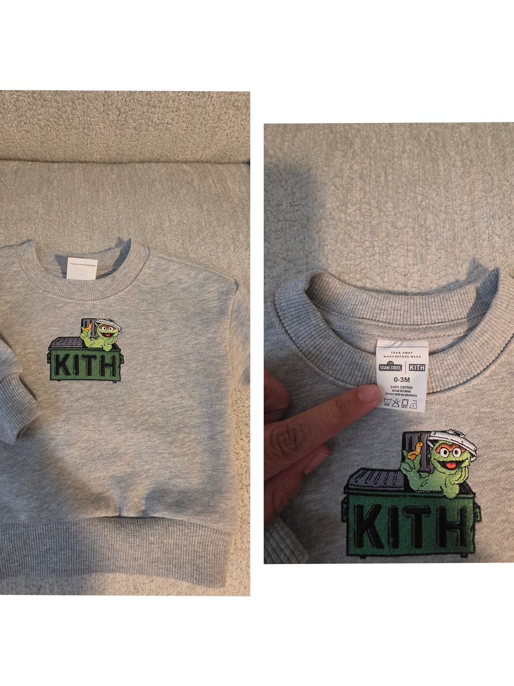 KITH Gray Kids Sweatshirt with Sesame Street Oscar Patch